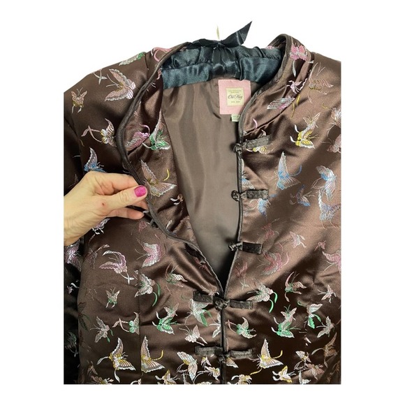 Vintage Old Navy Y2K Asian style brown satin coat with butterfly. Size XL Wm - Picture 3 of 5